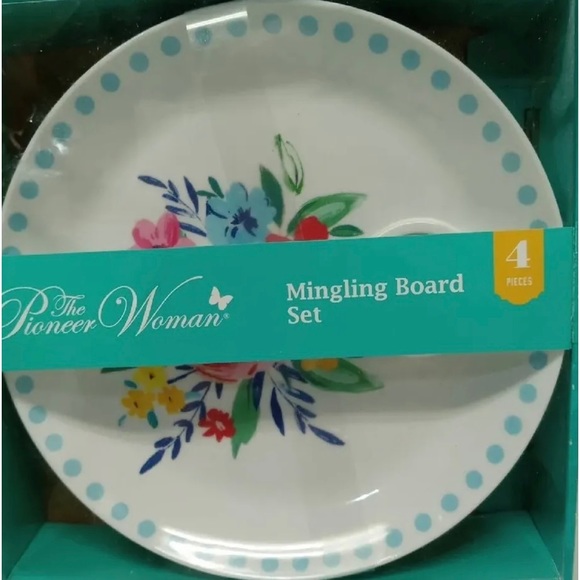 Lot of 2  4 pkg Pioneer Woman Mingling Board Set ( 8 Plates) W/Wine Glass Holder - Picture 2 of 4